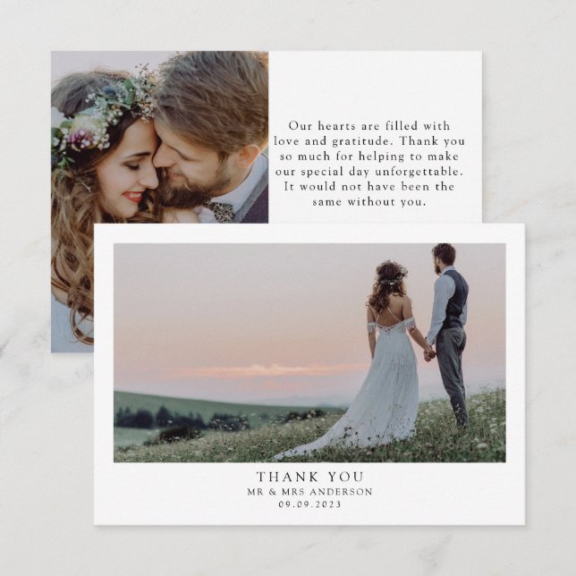 Minimalistische Hochzeit 2 Foto Dankeskarte (Vorne/Hinten)