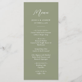 Minimalistische Hochzeit auf Grün und Weiß Menükarte