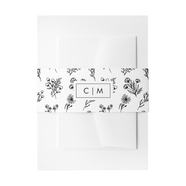 Minimalistische Hochzeit botanisches Muster Schwar Einladungsbanderole (Vorderseite Beispiel)