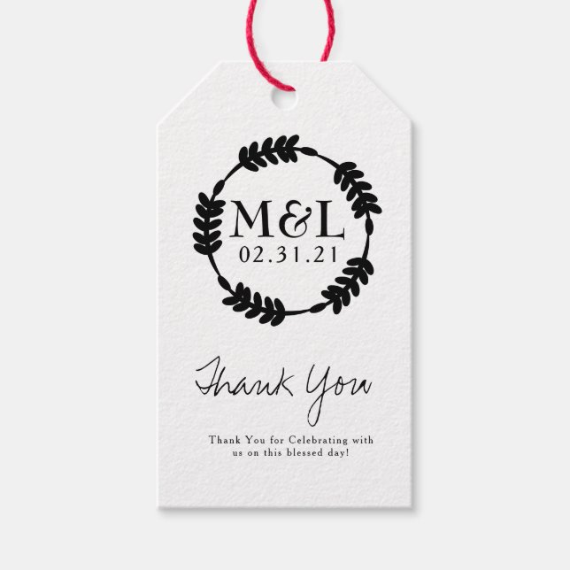 Minimalistische Hochzeit Danke, Bold Wreath Geschenkanhänger (Vorderseite)