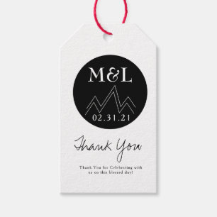 Minimalistische Hochzeit Danke Schwarz-Weiß-Berge Geschenkanhänger