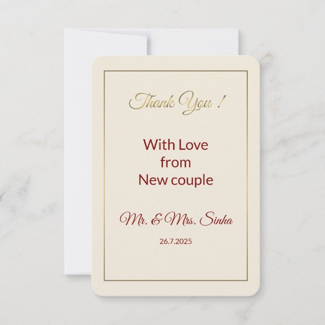 Minimalistische Hochzeit Dankeschön Karte. Dankeskarte (Vorderseite)