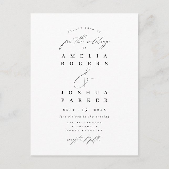 Minimalistische Hochzeit der modernen Kalligrafie Postkarte (Vorderseite)