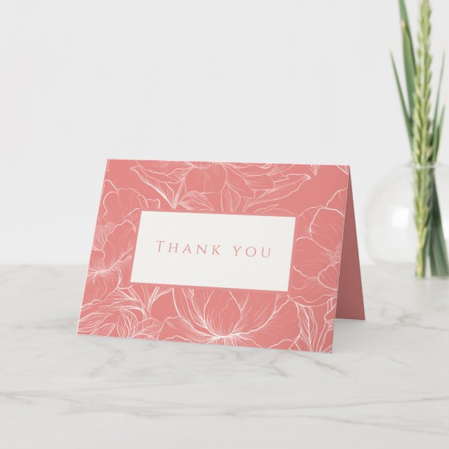 Minimalistische Hochzeit der rosa Koralle Dankeskarte (Vorderseite)