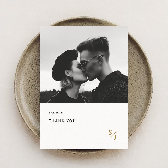 Minimalistische Hochzeit des Fotos für moderne Gol Dankeskarte (Von Creator hochgeladen)