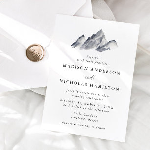 Minimalistische Hochzeit des Grauen Berges Einladung