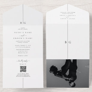 Minimalistische Hochzeit des modernen Fotos All In One Einladung