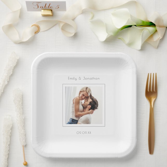 Minimalistische Hochzeit des modernen Fotos Pappteller (Hochzeit)