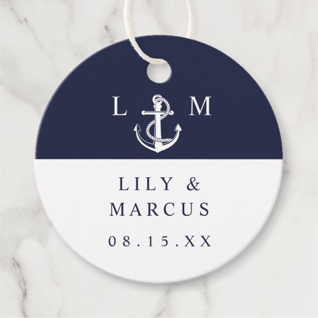 Minimalistische Hochzeit des Navy Blue Nautical Mo Geschenkanhänger (Vorderseite)