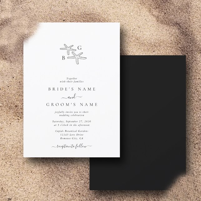 Minimalistische Hochzeit des Starfish Beach Monogr Einladung (Minimalist Starfish Beach Monogram Wedding Invitation)
