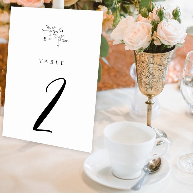 Minimalistische Hochzeit des Starfish Beach Monogr Tischnummer (Minimalist Starfish Beach Monogram Wedding Table Number)