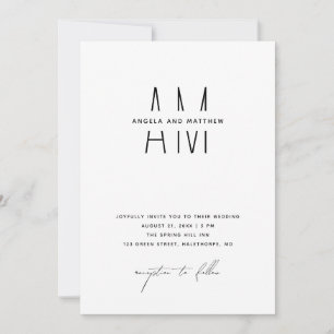 Minimalistische Hochzeit + Details & QR. Modernes Einladung