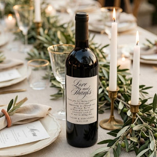 Minimalistische Hochzeit Elegante Liebe und Dank Weinetikett