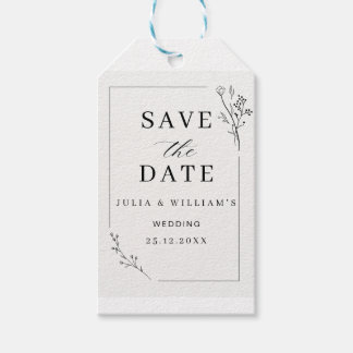 Minimalistische Hochzeit - Florale moderne Save-th Geschenkanhänger