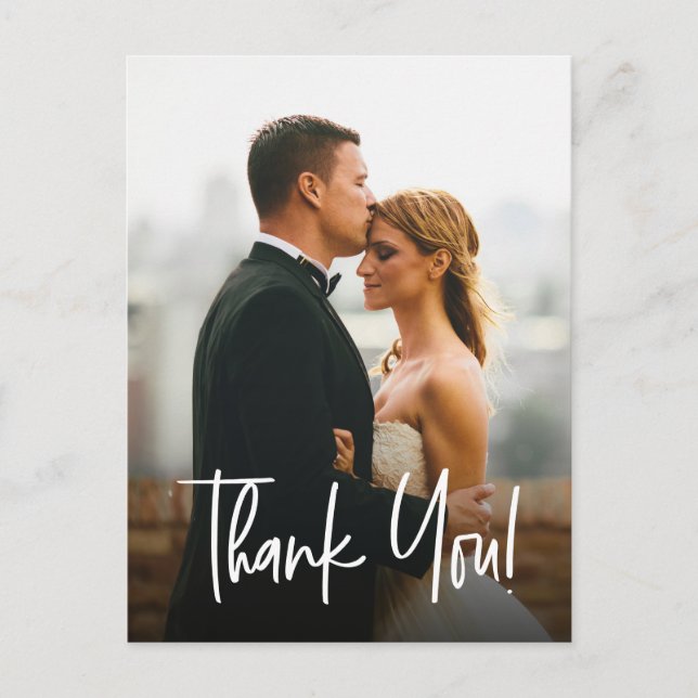 Minimalistische Hochzeit Foto Danke Custom Postkarte (Vorderseite)