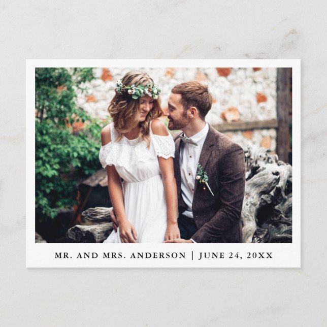 Minimalistische Hochzeit Foto Danke, was Postkarte (Vorderseite)