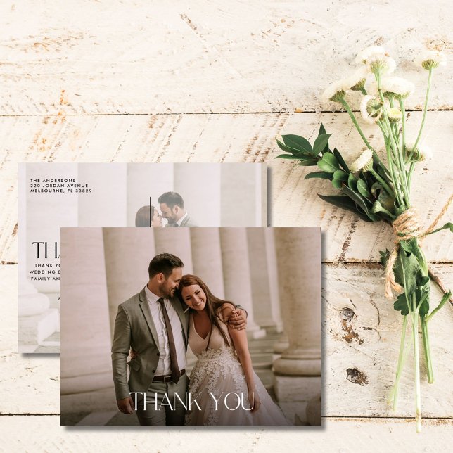 Minimalistische Hochzeit Foto Vielen Dank Postkarte (Minimalist Wedding Photo Thank You Postcard)
