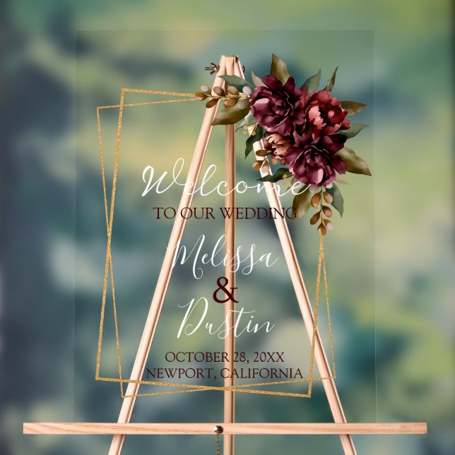 Minimalistische Hochzeit im Herbst Burgund Acrylschild (Neutral)