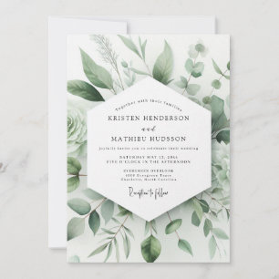 Minimalistische Hochzeit im Salbei-Grün Einladung