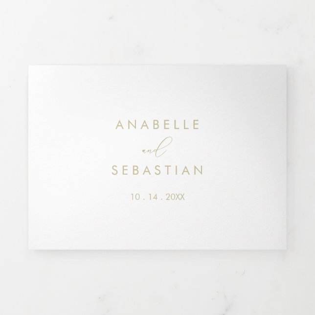 Minimalistische Hochzeit in Gold-Klasse Dreifach Gefaltete Einladung (Cover)