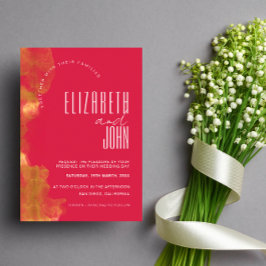 Minimalistische Hochzeit in Gold und Magenta Einladung