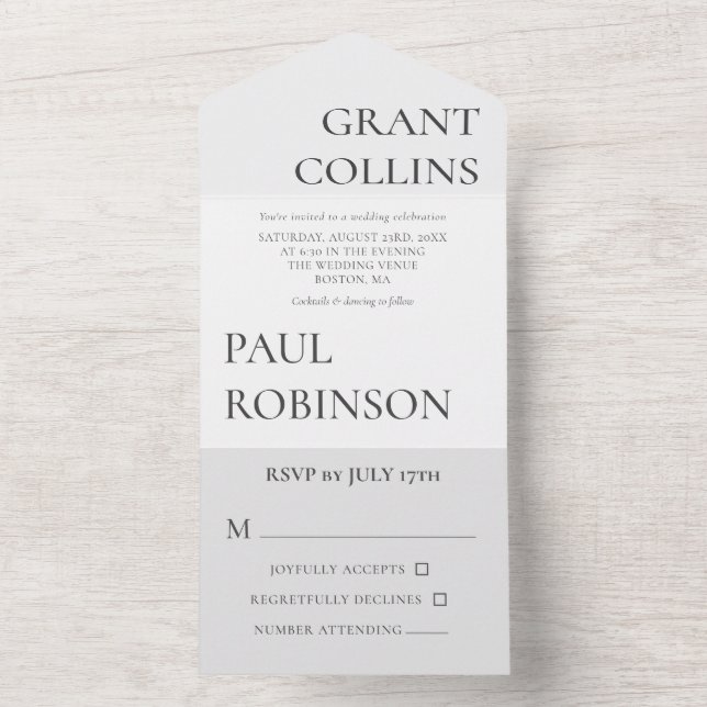 Minimalistische Hochzeit in Grau All In One Einladung (Innen Boden)
