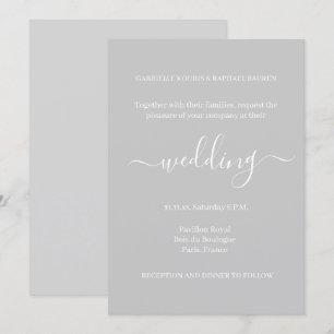 Minimalistische Hochzeit in Grau und Weiß Einladung
