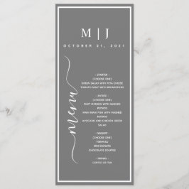Minimalistische Hochzeit in Grau und Weiß Menükarte