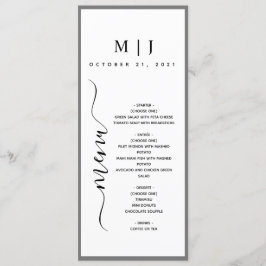 Minimalistische Hochzeit in Grau und Weiß Menükarte