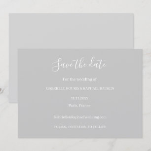 Minimalistische Hochzeit in Grau und Weiß Save the Einladung