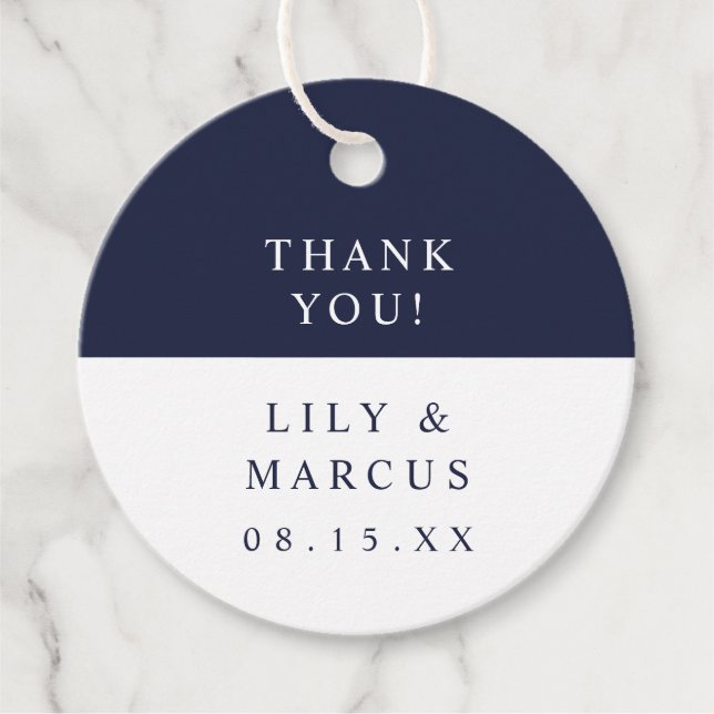 Minimalistische Hochzeit in Navy und Weiß Geschenkanhänger (Vorderseite)