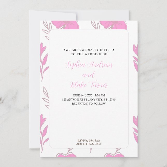 Minimalistische Hochzeit in Rosa und Braun Einladung (Vorderseite)