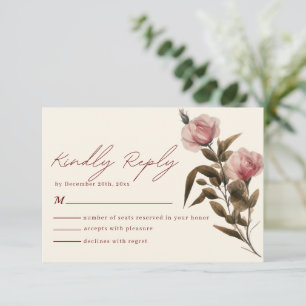 Minimalistische Hochzeit in Rot und Rosa RSVP Karte