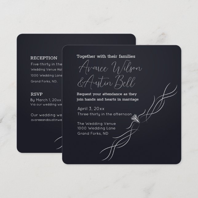 Minimalistische Hochzeit in Schwarz und Weiß Einladung (Vorne/Hinten)