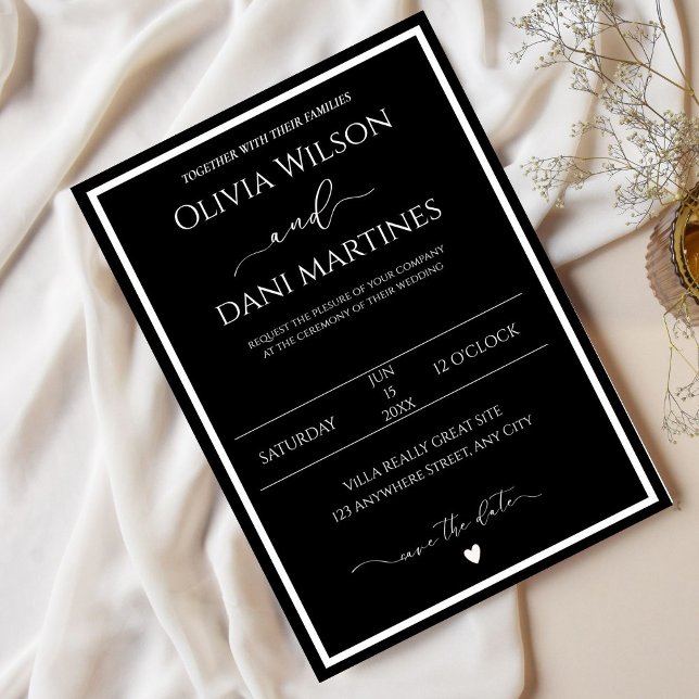 Minimalistische Hochzeit in Schwarz und Weiß Einladung (Von Creator hochgeladen)