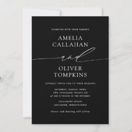 Minimalistische Hochzeit in Schwarz und Weiß Einladung