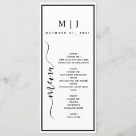Minimalistische Hochzeit in Schwarz und Weiß Menükarte