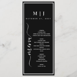 Minimalistische Hochzeit in Schwarz und Weiß Menükarte