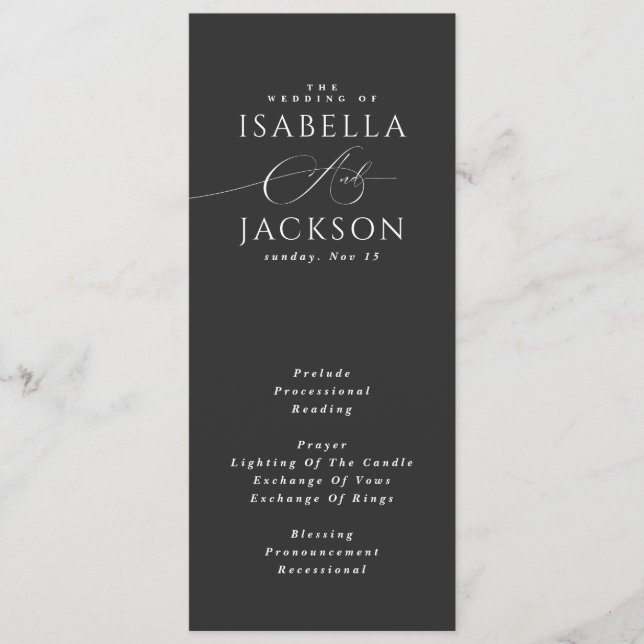 Minimalistische Hochzeit in Schwarz und Weiß Programm (Vorderseite)