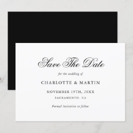 Minimalistische Hochzeit in Schwarz und Weiß Save The Date