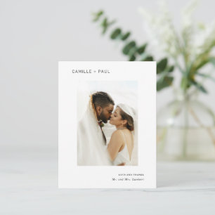 Minimalistische Hochzeit in Schwarz-Weiß-Foto Dankeskarte