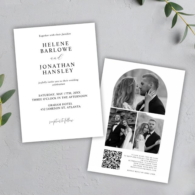 Minimalistische Hochzeit in Schwarz-Weiß-Foto Einladung (Minimalist Elegant Black And White Photo Wedding Invitation)