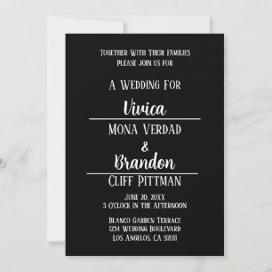 Minimalistische Hochzeit in Schwarzweiß Einladung