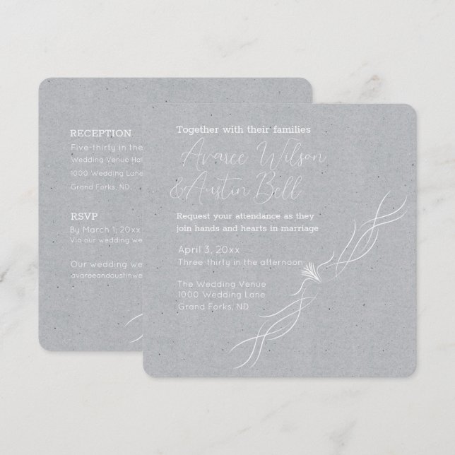 Minimalistische Hochzeit in Silber, Grau und Weiß Einladung (Vorne/Hinten)