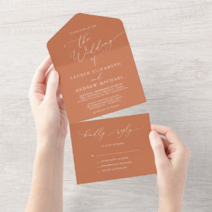 Minimalistische Hochzeit in Terracotta All In One Einladung