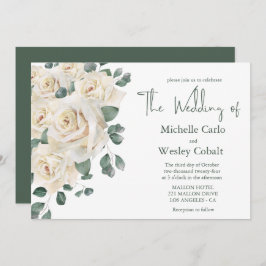 Minimalistische Hochzeit in Weiß und Grün der Rose Einladung