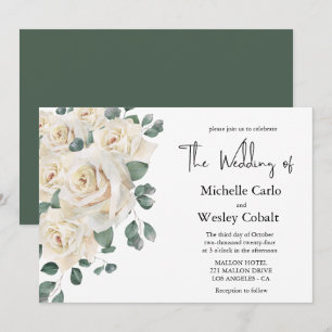 Minimalistische Hochzeit in Weiß und Grün der Rose Einladung