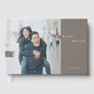 Minimalistische Hochzeit Individuelles Foto Taupe Gästebuch