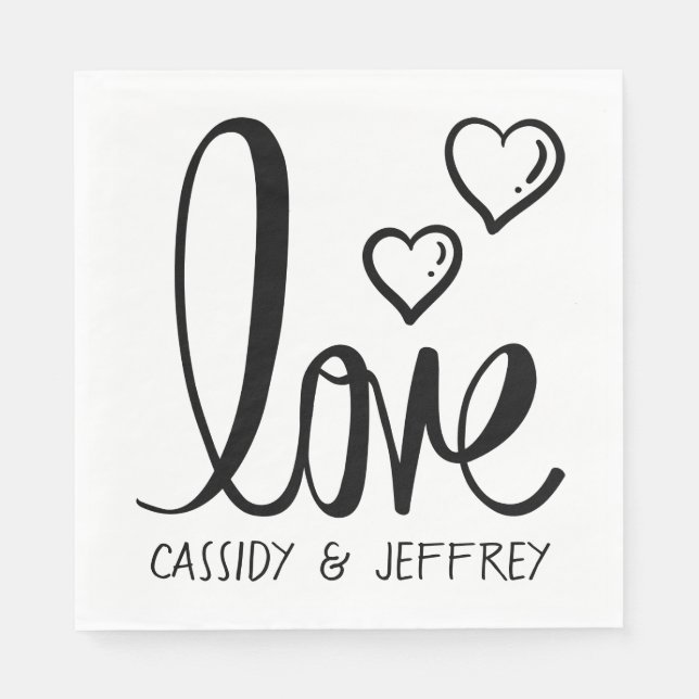 Minimalistische Hochzeit Liebe Herz Schwarz-weiß B Serviette (Vorderseite)
