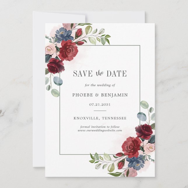 Minimalistische Hochzeit mit Blumenwasser Save The Date (Vorderseite)